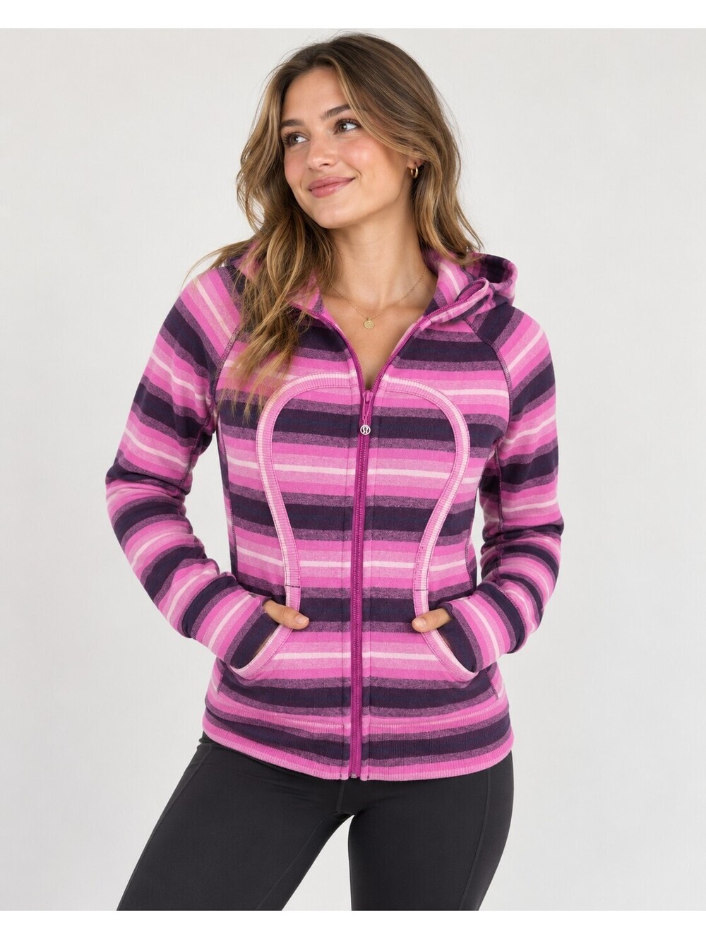 Lululemon Pink Purple Striped Scuba Hoodie Size 6 Y2K Athleisure